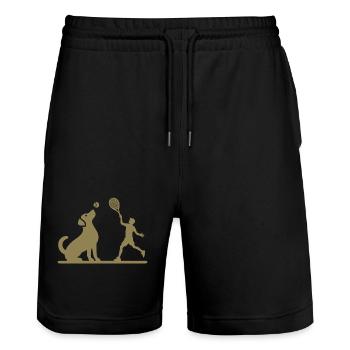 Dog and Owner Tennis Friends Silhouette - Stanley/Stella Trainer Unisex Organic Jogging Shorts - black - Front - Nik (191cm) & Marisol (170cm)