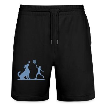 Dog and Owner Tennis Friends Silhouette - Stanley/Stella Trainer Unisex Organic Jogging Shorts - black - Front - Nik (191cm) & Marisol (170cm)