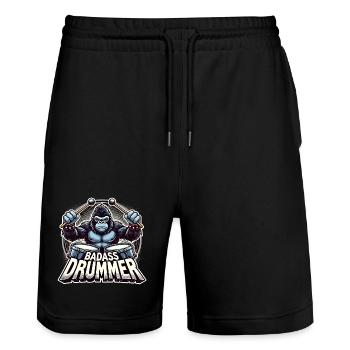 Knallharter Schlagzeuger Gorilla cool Geschenk - Stanley/Stella Unisex Bio Joggingshorts Trainer  - Schwarz - Vorne - Nik (191cm) & Marisol (170cm)