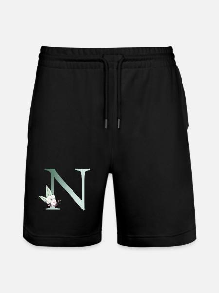N Monogram, Floral, Personalizable - Stanley/Stella Trainer Unisex Organic Jogging Shorts - black