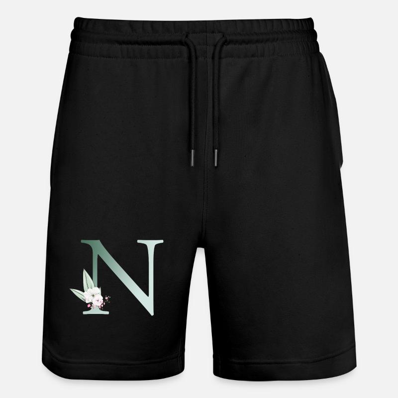 N Monogram, Floral, Personalizable - Stanley/Stella Trainer Unisex Organic Jogging Shorts - black