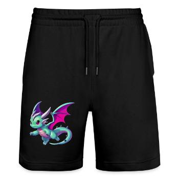 Drache - Stanley/Stella Unisex Bio Joggingshorts Trainer  - Schwarz - Vorne - Nik (191cm) & Marisol (170cm)