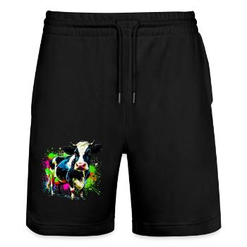 Vache - Short de jogging bio TRAINER Stanley/Stella unisexe - noir - Devant - Nik (191cm) & Marisol (170cm)