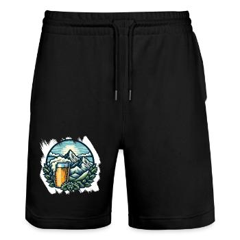 Bergsteigen und Bier Genuss - Stanley/Stella Unisex Bio Joggingshorts Trainer  - Schwarz - Vorne - Nik (191cm) & Marisol (170cm)