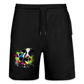 Vache - Short de jogging bio TRAINER Stanley/Stella unisexe - noir - Devant - Nik (191cm) & Marisol (170cm)