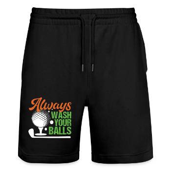 Golf - Always Wash Your Balls - Stanley/Stella Trainer Unisex Organic Jogging Shorts - black - Front - Nik (191cm) & Marisol (170cm)
