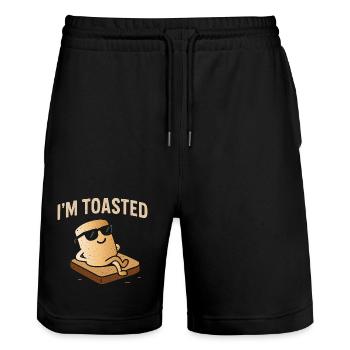 Entspannter Marshmallow - I’m Toasted - Stanley/Stella Unisex Bio Joggingshorts Trainer  - Schwarz - Vorne - Nik (191cm) & Marisol (170cm)