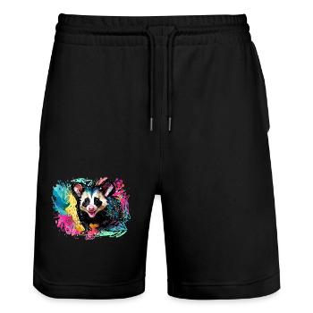 opossum, ilustration, opossum, coloré, graffiti - Short de jogging bio TRAINER Stanley/Stella unisexe - noir - Devant - Nik (191cm) & Marisol (170cm)