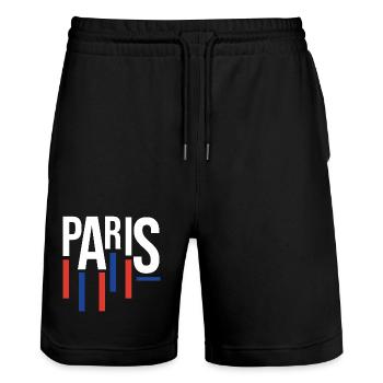 Typographie de Paris avec accents de drapeau - Short de jogging bio TRAINER Stanley/Stella unisexe - noir - Devant - Nik (191cm) & Marisol (170cm)