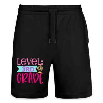 3e année débloquée – Retour à l’école - Short de jogging bio TRAINER Stanley/Stella unisexe - noir - Devant - Nik (191cm) & Marisol (170cm)
