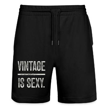 Vintage-Design ist ein sexy Distressed Effekt - Stanley/Stella Unisex Bio Joggingshorts Trainer  - Schwarz - Vorne - Nik (191cm) & Marisol (170cm)