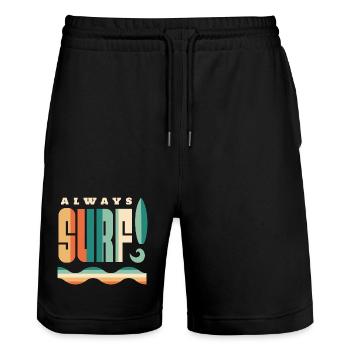 Always Surfing Retro Beach Quote - Stanley/Stella Trainer Unisex Organic Jogging Shorts - black - Front - Nik (191cm) & Marisol (170cm)