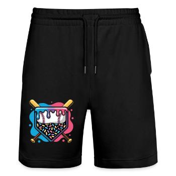 Beignet de plaque de baseball avec pépites - Short de jogging bio TRAINER Stanley/Stella unisexe - noir - Devant - Nik (191cm) & Marisol (170cm)