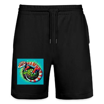 Gecko - Short de jogging bio TRAINER Stanley/Stella unisexe - noir - Devant - Nik (191cm) & Marisol (170cm)