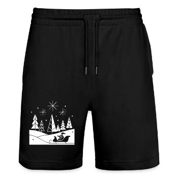  Schlittenfahrt im Schnee Weihnachts Motiv - Stanley/Stella Unisex Bio Joggingshorts Trainer  - Schwarz - Vorne - Nik (191cm) & Marisol (170cm)