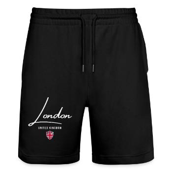 Londres au Royaume-Uni, j’adore Londres - Short de jogging bio TRAINER Stanley/Stella unisexe - noir - Devant - Nik (191cm) & Marisol (170cm)