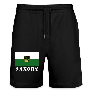 Flag of Saxony with coat of arms - Stanley/Stella Trainer Unisex Organic Jogging Shorts - black - Front - Nik (191cm) & Marisol (170cm)