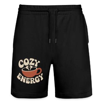 Cozy Energy – Vintage Kaffeetasse - Stanley/Stella Unisex Bio Joggingshorts Trainer  - Schwarz - Vorne - Nik (191cm) & Marisol (170cm)