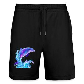 Colored Dolphin Splash - Stanley/Stella Trainer Unisex Organic Jogging Shorts - black - Front - Nik (191cm) & Marisol (170cm)