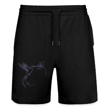 Minimalist Hummingbird Silhouette Bird Flying - Stanley/Stella Trainer Unisex Organic Jogging Shorts - black - Front - Nik (191cm) & Marisol (170cm)