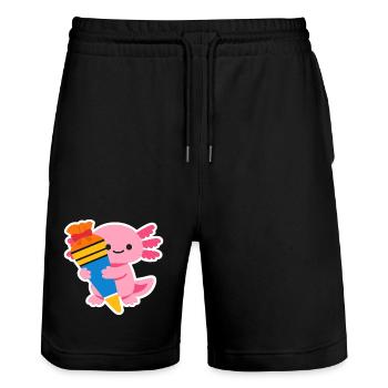 Pinkes Axolotl mit Geschenk-Pinsel - Stanley/Stella Unisex Bio Joggingshorts Trainer  - Schwarz - Vorne - Nik (191cm) & Marisol (170cm)