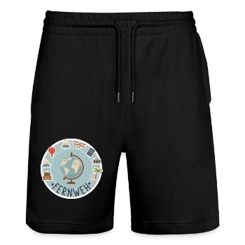 Fernweh - Stanley/Stella Unisex Bio Joggingshorts Trainer  - Schwarz - Vorne - Nik (191cm) & Marisol (170cm)