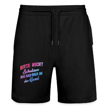Please don't push, I've got beer in my hand - Stanley/Stella Trainer Unisex Organic Jogging Shorts - black - Front - Nik (191cm) & Marisol (170cm)