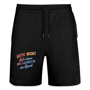 Please don't push, I've got beer in my hand - Stanley/Stella Trainer Unisex Organic Jogging Shorts - black - Front - Nik (191cm) & Marisol (170cm)
