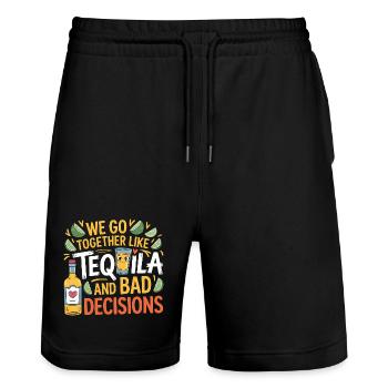 Tequila & Bad Decisions Lustiges Freunde Geschenk - Stanley/Stella Unisex Bio Joggingshorts Trainer  - Schwarz - Vorne - Nik (191cm) & Marisol (170cm)
