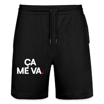 ÇA ME VA. – Expression Française Minimaliste - Short de jogging bio TRAINER Stanley/Stella unisexe - noir - Devant - Nik (191cm) & Marisol (170cm)