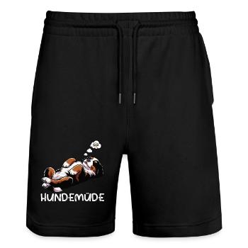 Hundemüde Berner Sennenhund Sennenhunde Berner - Stanley/Stella Unisex Bio Joggingshorts Trainer  - Schwarz - Vorne - Nik (191cm) & Marisol (170cm)