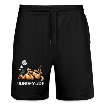 Hundemüde Malinois Belgischer Schäferhund  - Stanley/Stella Unisex Bio Joggingshorts Trainer  - Schwarz - Vorne - Nik (191cm) & Marisol (170cm)