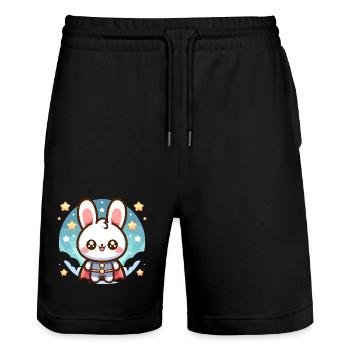 Helden Häschen Superheld Kaninchen - Stanley/Stella Unisex Bio Joggingshorts Trainer  - Schwarz - Vorne - Nik (191cm) & Marisol (170cm)