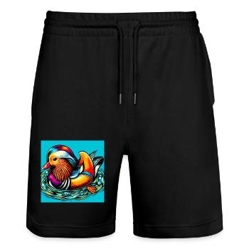 Mandarin duck - Stanley/Stella Trainer Unisex Organic Jogging Shorts - black - Front - Nik (191cm) & Marisol (170cm)