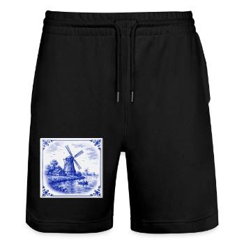 Delfter Windmühle am See - Stanley/Stella Unisex Bio Joggingshorts Trainer  - Schwarz - Vorne - Nik (191cm) & Marisol (170cm)