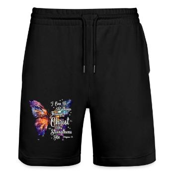 Butterfly Faith Quote  - Stanley/Stella Trainer Unisex Organic Jogging Shorts - black - Front - Nik (191cm) & Marisol (170cm)