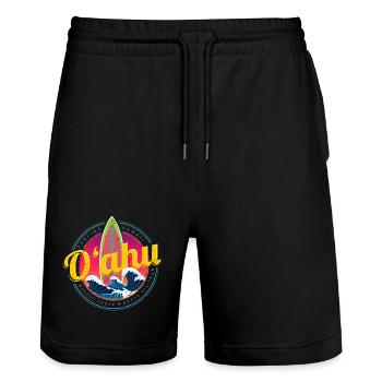 Oahu on Hawaii Island Vacation Vintage Surf Souvenir - Stanley/Stella Trainer Unisex Organic Jogging Shorts - black - Front - Nik (191cm) & Marisol (170cm)