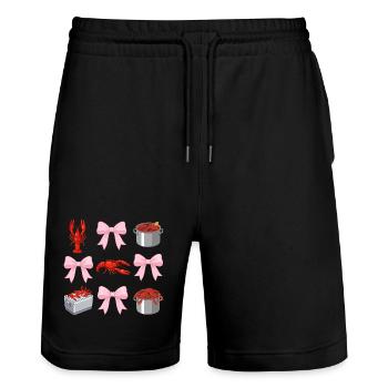 Crayfish and Pink Bows Coquette Style - Stanley/Stella Trainer Unisex Organic Jogging Shorts - black - Front - Nik (191cm) & Marisol (170cm)