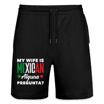Mexiko Stolz & Heimat Mexikaner Mexico Flagge - Stanley/Stella Unisex Bio Joggingshorts Trainer  - Schwarz - Vorne - Nik (191cm) & Marisol (170cm)