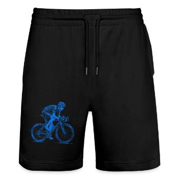Cycling illustration racing cyclist in blue - Stanley/Stella Trainer Unisex Organic Jogging Shorts - black - Front - Nik (191cm) & Marisol (170cm)