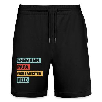 Maître du grill Papa Père Héros Hommes du barbecue - Short de jogging bio TRAINER Stanley/Stella unisexe - noir - Devant - Nik (191cm) & Marisol (170cm)