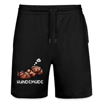 Hundemüde Rauhaardackel Dackel Dackelbesitzer  - Stanley/Stella Unisex Bio Joggingshorts Trainer  - Schwarz - Vorne - Nik (191cm) & Marisol (170cm)