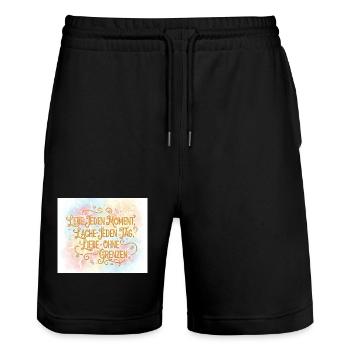 Lebe Jeden Moment Lache Jeden Tag - Stanley/Stella Unisex Bio Joggingshorts Trainer  - Schwarz - Vorne - Nik (191cm) & Marisol (170cm)