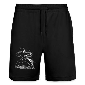 Karateka Girl Drawing - Stanley/Stella Trainer Unisex Organic Jogging Shorts - black - Front - Nik (191cm) & Marisol (170cm)