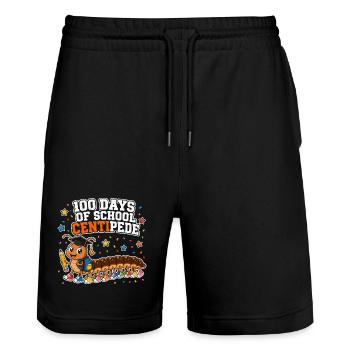 100 Days School Centipede 100 Legs Kids - Stanley/Stella Trainer Unisex Organic Jogging Shorts - black - Front - Nik (191cm) & Marisol (170cm)