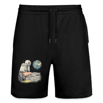 Astronaute sur la Lune – Style Rétro Comic - Short de jogging bio TRAINER Stanley/Stella unisexe - noir - Devant - Nik (191cm) & Marisol (170cm)