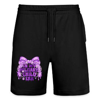 Military Child Era Lila | Militair Kindergeschenk - Stanley/Stella Unisex Bio Joggingshorts Trainer  - Schwarz - Vorne - Nik (191cm) & Marisol (170cm)