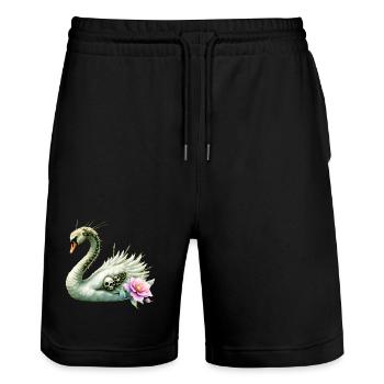 Dark Swan with Skulls and Flowers - Stanley/Stella Trainer Unisex Organic Jogging Shorts - black - Front - Nik (191cm) & Marisol (170cm)
