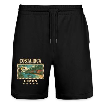Costa Rica Limón Vintage Reisemarke - Stanley/Stella Unisex Bio Joggingshorts Trainer  - Schwarz - Vorne - Nik (191cm) & Marisol (170cm)