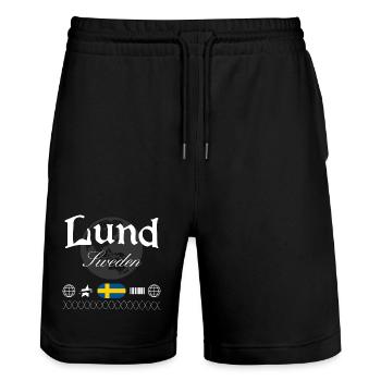 Lund Schweden Streetwear Reise Souvenir - Stanley/Stella Unisex Bio Joggingshorts Trainer  - Schwarz - Vorne - Nik (191cm) & Marisol (170cm)